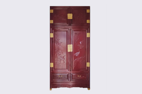 桦川高端中式家居装修深红色纯实木衣柜